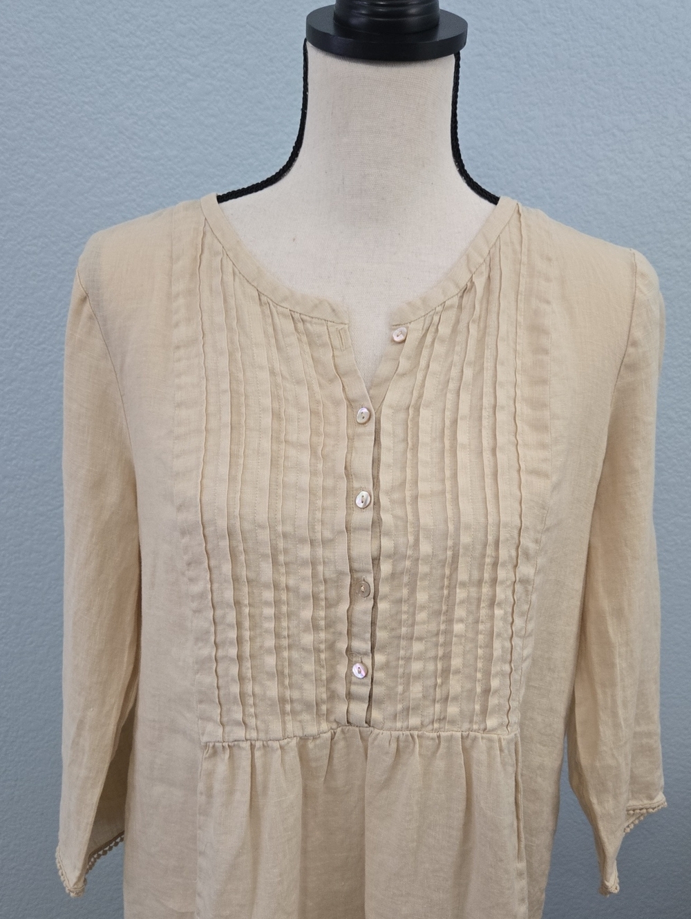 CALYPSO ST BARTH Pintuck Peasant Tunic Henley Cotton Sz Medium Cotton - Picture 2 of 10